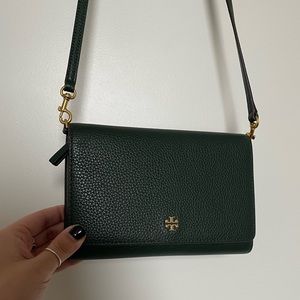 Tory Burch Jitney Green Flap Wallet Crossbody Bag